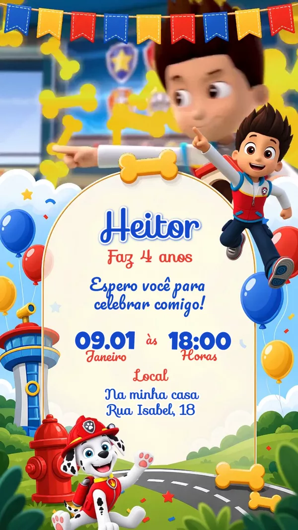 Convite Animado Aniversário Patrulha Canina Para Editar Online