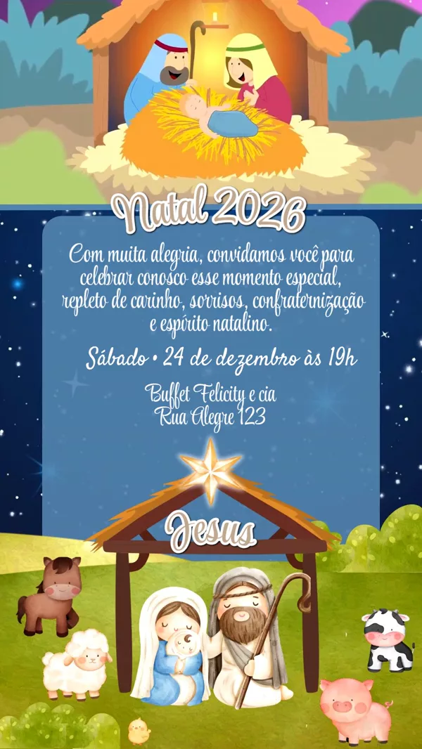 Convite Animado Aniversário Natal Presépio Jesus Para Editar Online