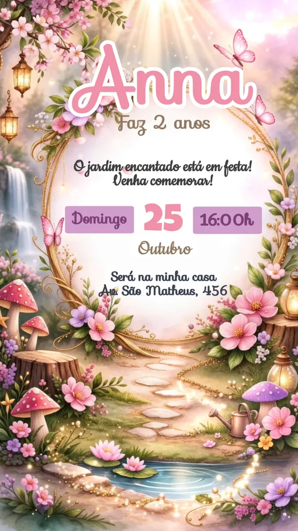 Convite Animado Aniversário Jardim Encantado Para Editar Online