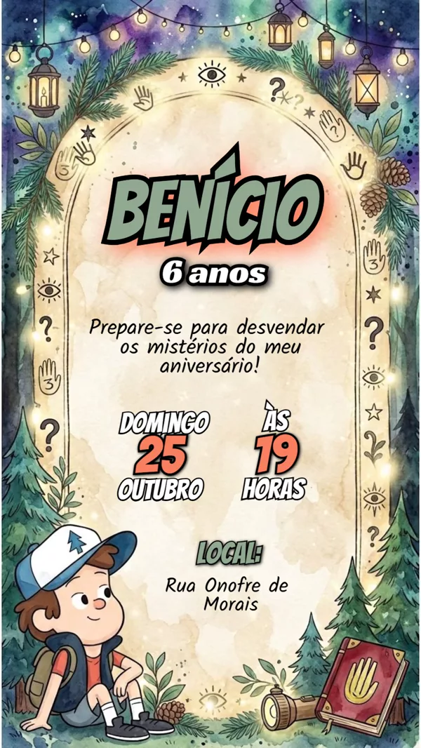 Convite Animado Aniversário Gravity Falls Dipper Para Editar Online