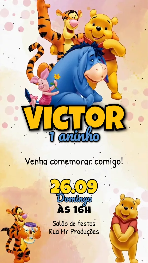 Convite Animado Aniversário Ursinho Pooh Para Editar Online