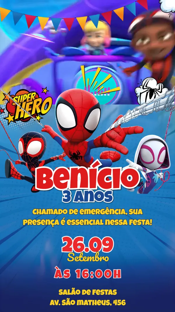 Convite Animado Aniversário Homem-Aranha Spidey Para Editar Online