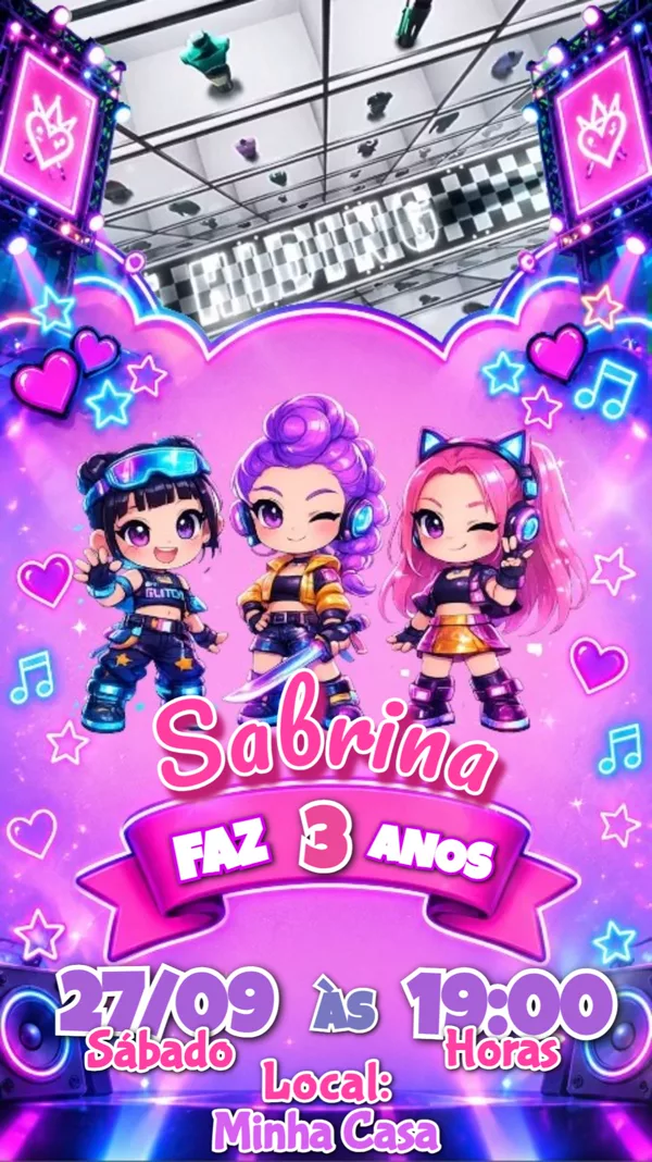 Convite Animado Aniversário Guerreiras Neon Para Editar Online