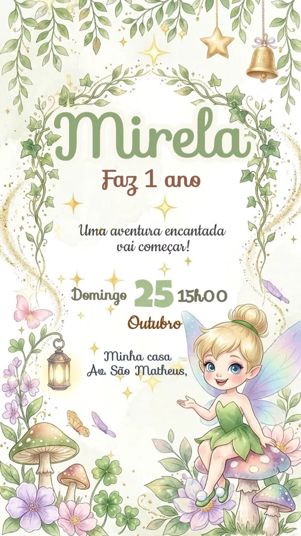 Convite Animado Aniversário Sininho Verde Fadinha Para Editar Online