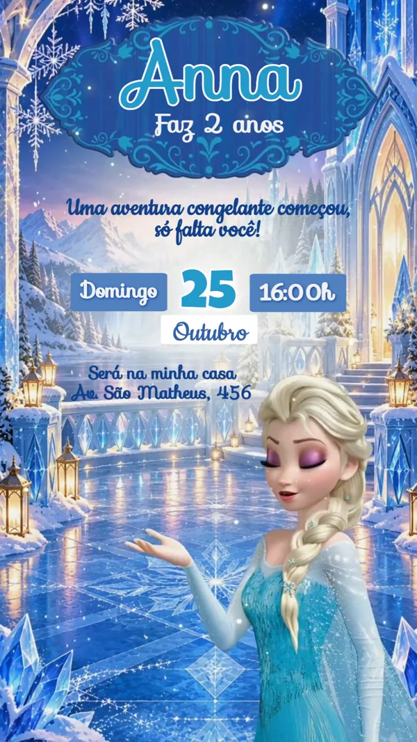 Convite Animado Aniversário Frozen Para Editar Online