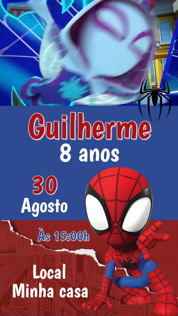 Convite Animado Aniversário Homem-Aranha Para Editar Online