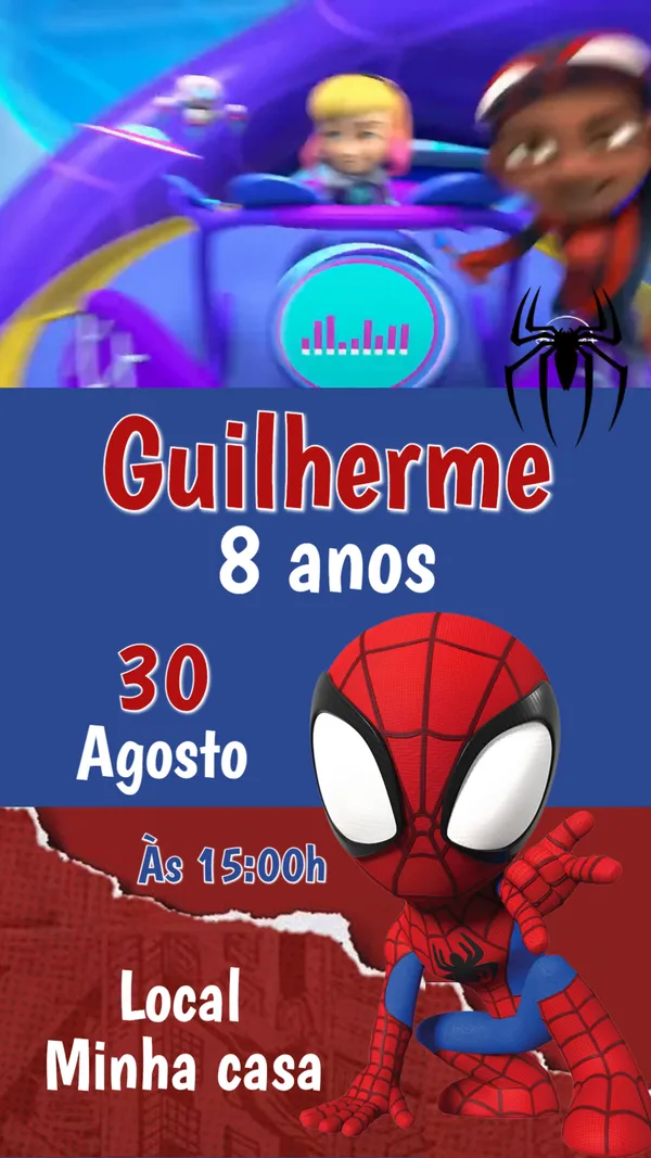 Convite Animado Aniversário Homem-Aranha Para Editar Online