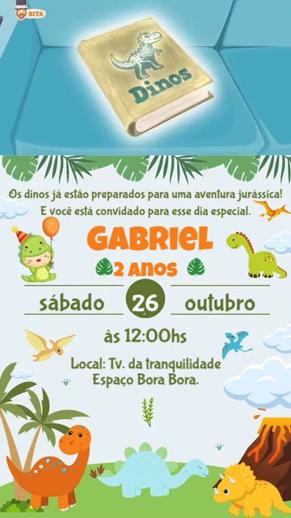Convite Animado Aniversário Dino Baby Para Editar Online
