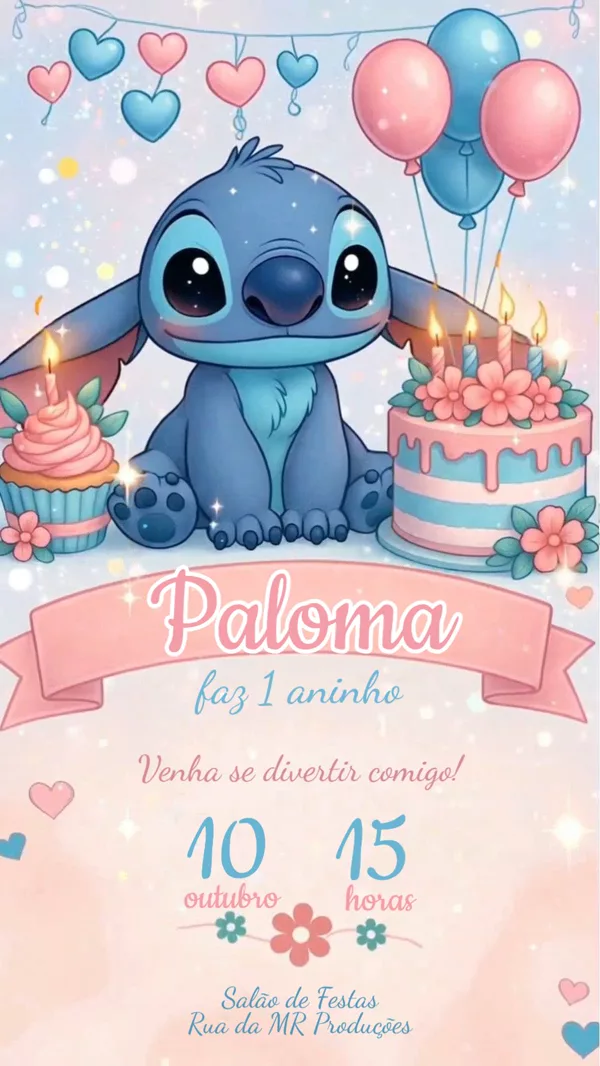 Convite Animado Aniversário Stitch Para Editar Online