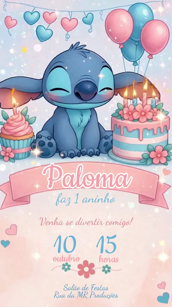 Convite Animado Aniversário Stitch Para Editar Online