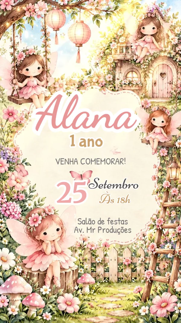 Convite Animado Aniversário Jardim das Rosa Para Editar Online
