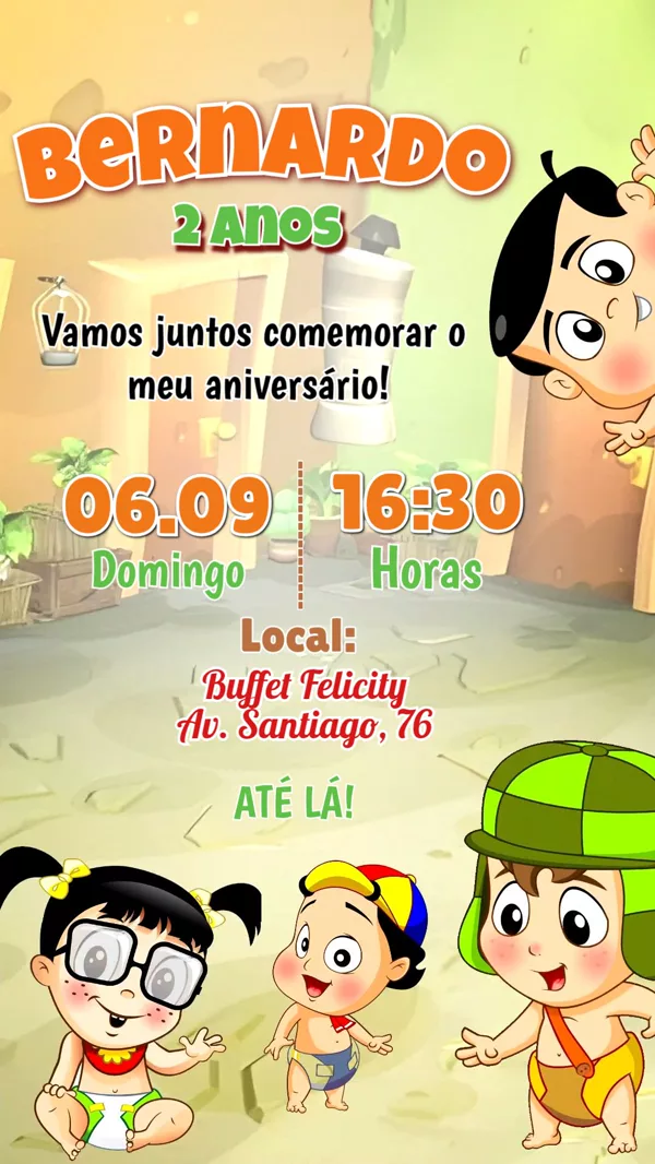 Convite Animado Aniversário Chaves Vila Para Editar Online