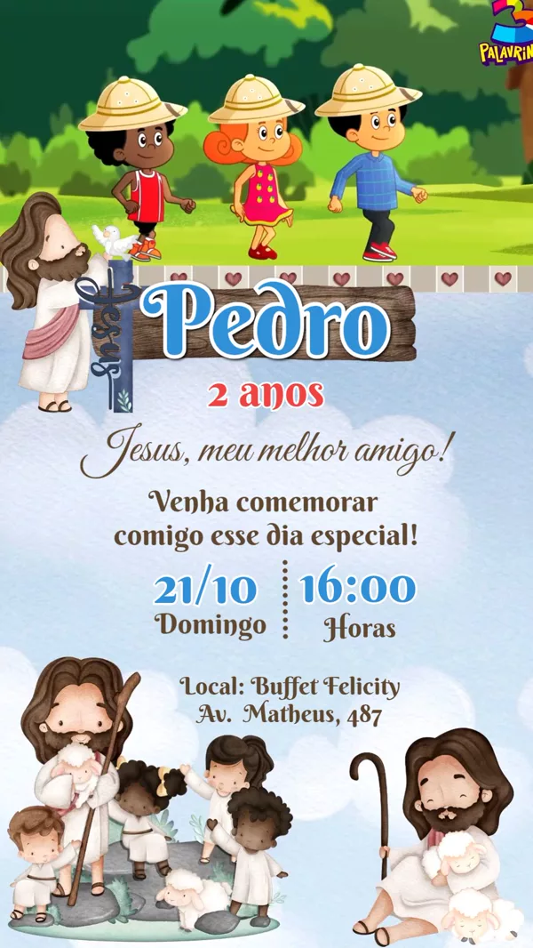 Convite Animado Aniversário Jesus Bom Pastor Para Editar Online