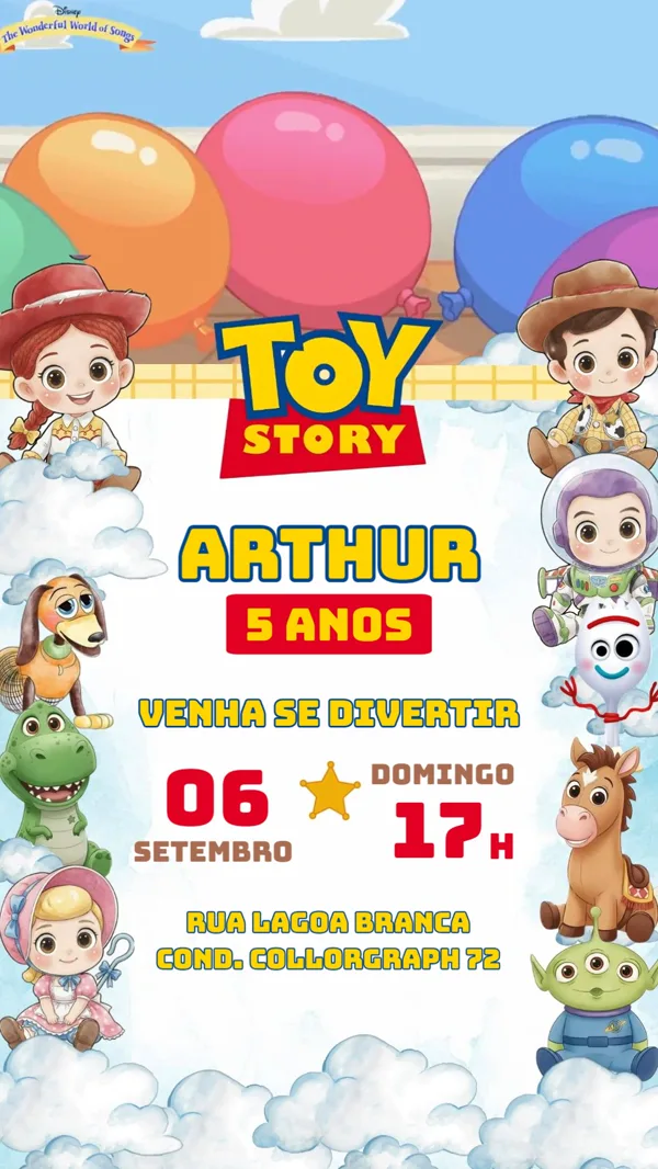 Convite Animado Toy Story Aquarela de Aniversário