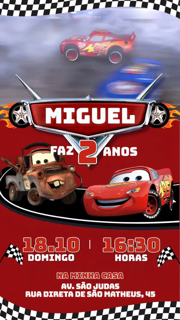 Convite Animado Aniversário Relâmpago Mcqueen Disney Para Editar Online