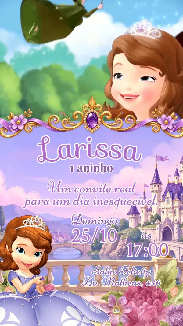 Convite Animado Aniversário Princesinha Sofia Para Editar Online