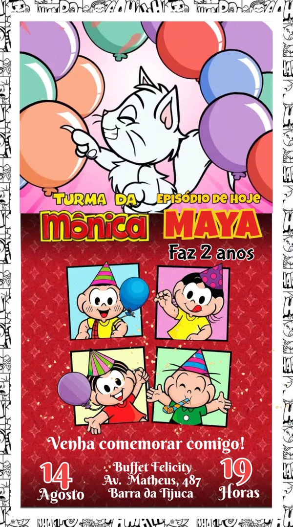 Convite Animado Aniversário Turma da Mônica Para Editar Online