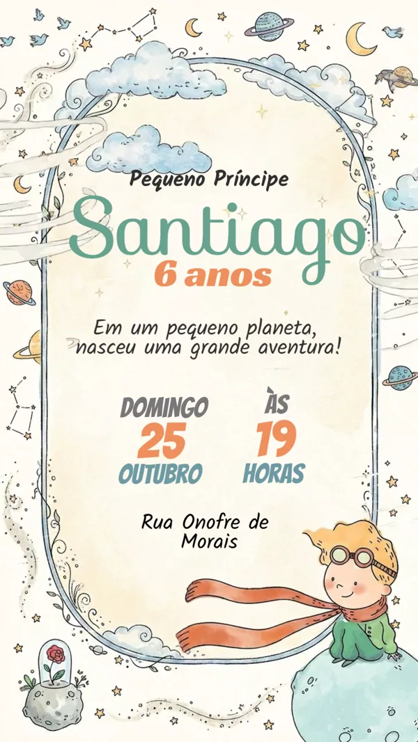 Convite Animado Aniversário Pequeno Príncipe Para Editar Online