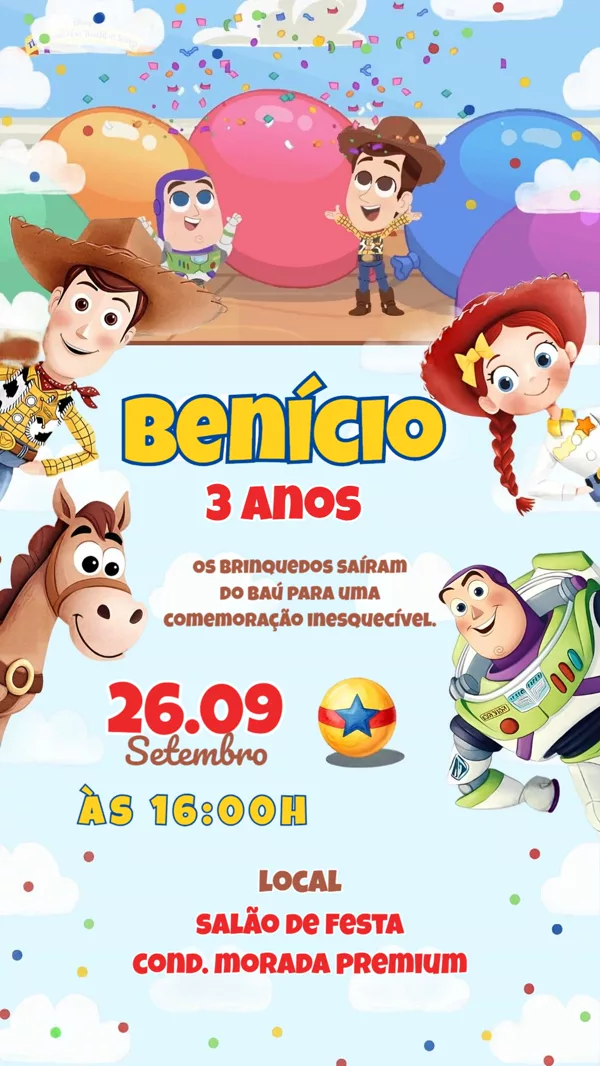 Convite Animado Aniversário Toy Story Azul Para Editar Online