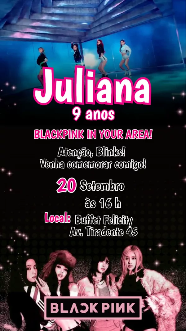 Convite Animado Aniversário Blackpink Rosa Neon Para Editar Online