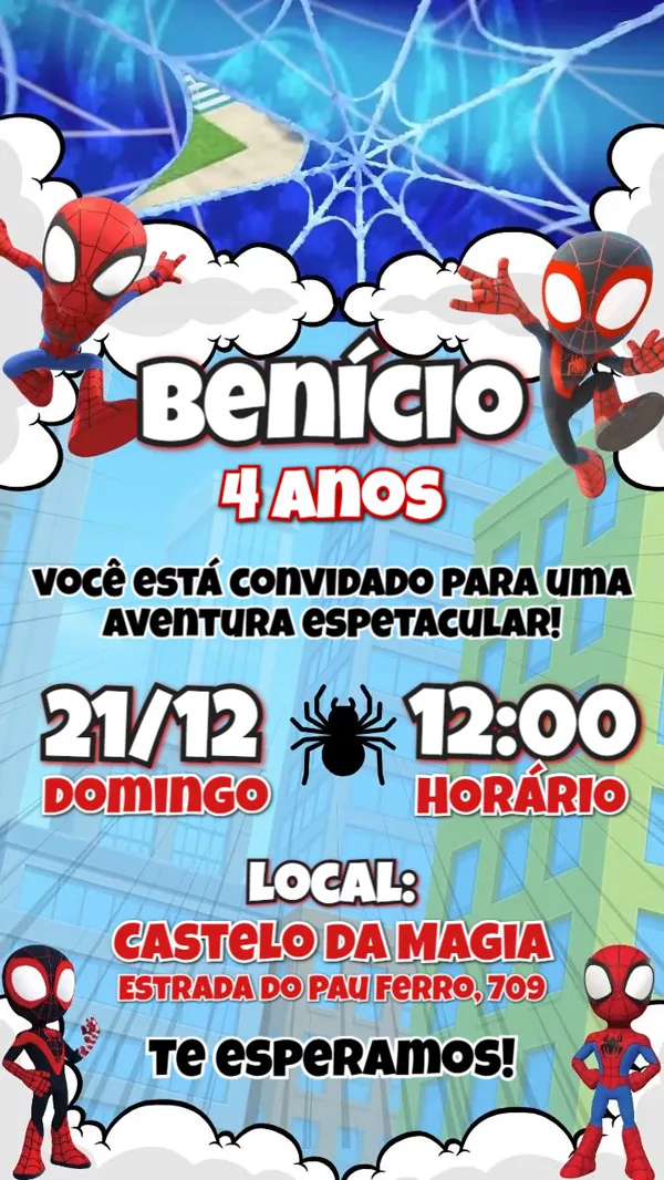 Convite Animado Aniversário Spidey Teia Cidade Para Editar Online