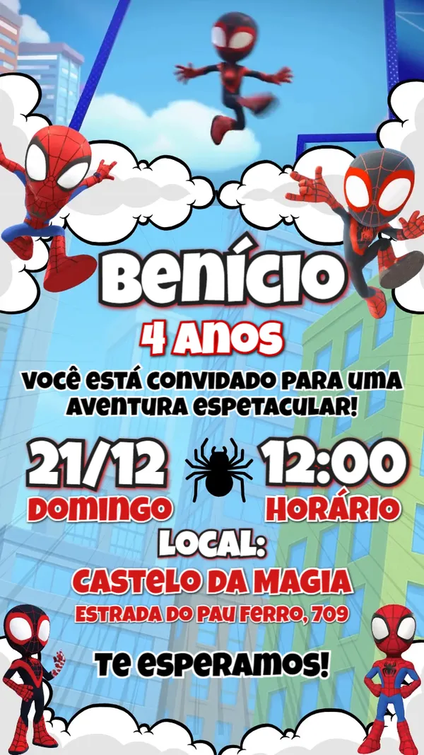 Convite Animado Aniversário Spidey Teia Cidade Para Editar Online