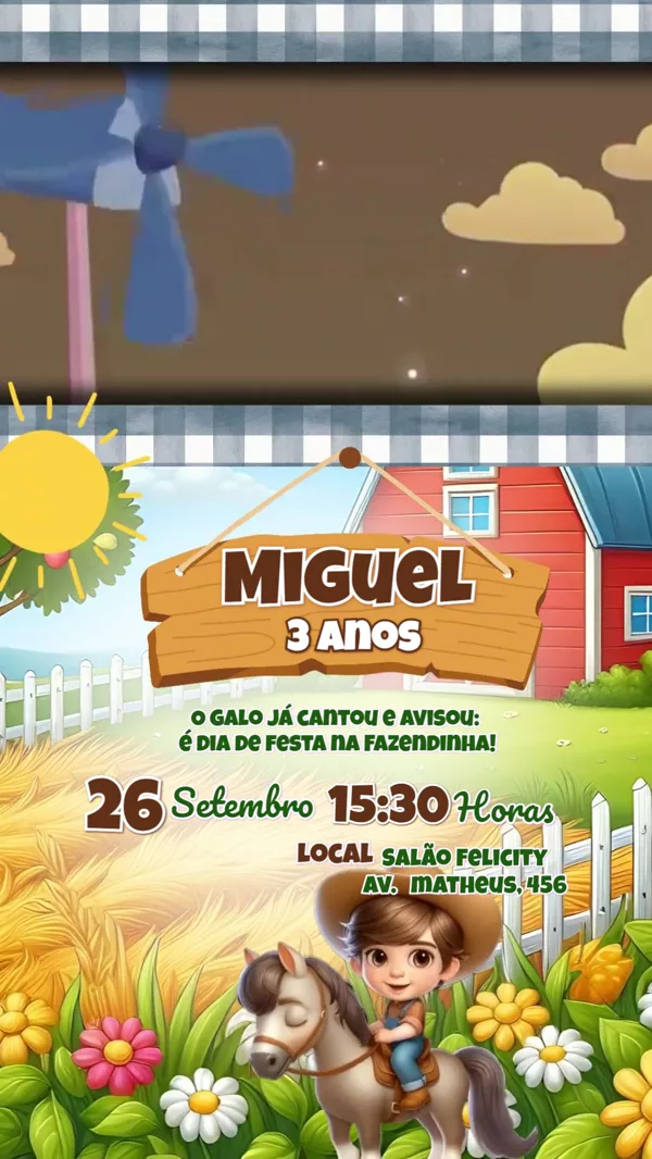 Convite Animado Aniversário Fazendinha Cowboy Para Editar Online