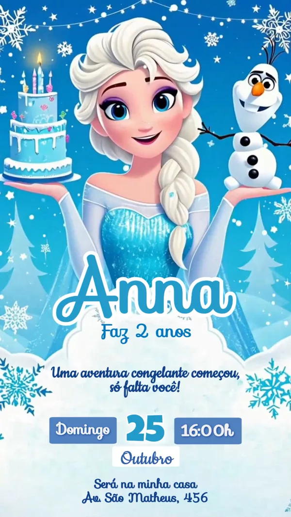Convite Animado Aniversário Frozen Elsa Olaf Para Editar Online