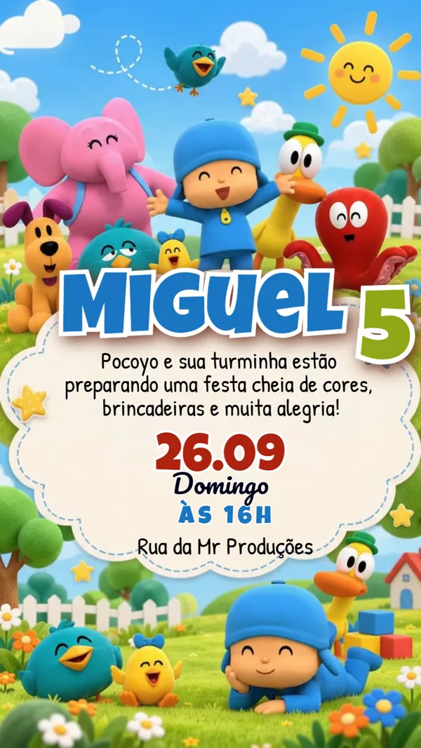 Convite Animado Aniversário Pocoyo Turminha Para Editar Online