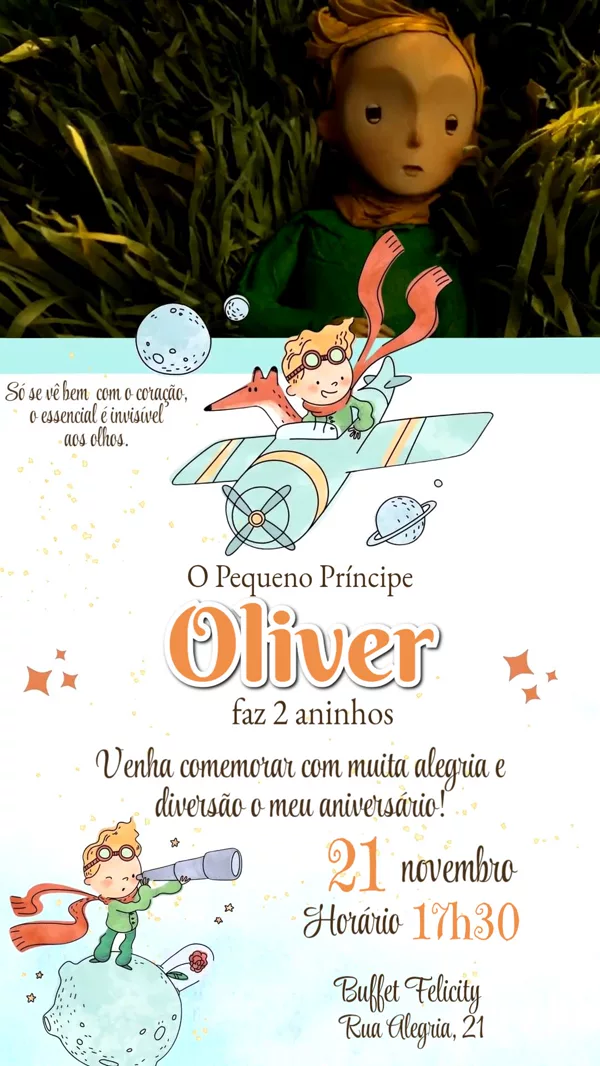 Convite Animado Aniversário O Pequeno Príncipe Para Editar Online
