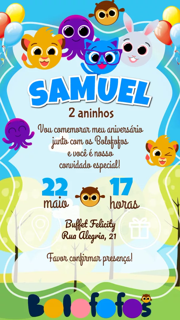 Convite Aniversário Bolofofos Infantil Para Editar Online
