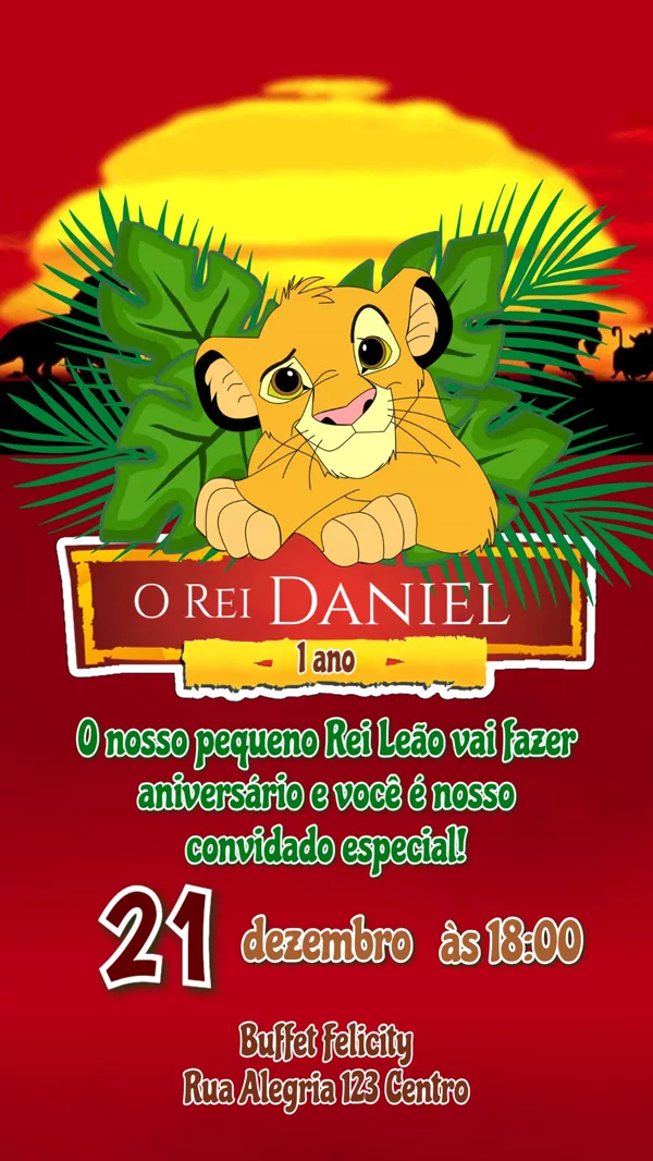 Convite Aniversário Rei Leão Simba Para Editar Online