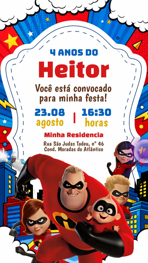 Convite Aniversário Os Incríveis Para Editar Online