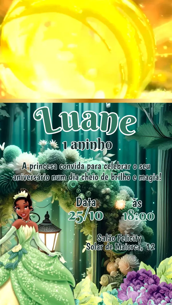Convite Animado Aniversário Tiana Floresta Verde Para Editar Online