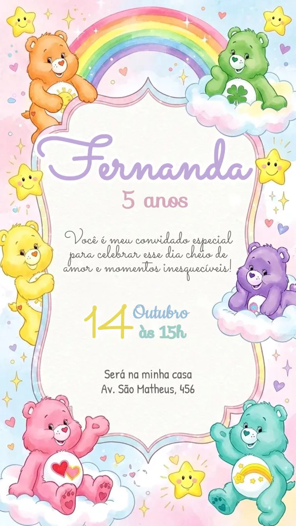 Convite Animado Aniversário Ursinhos Carinhosos Para Editar Online