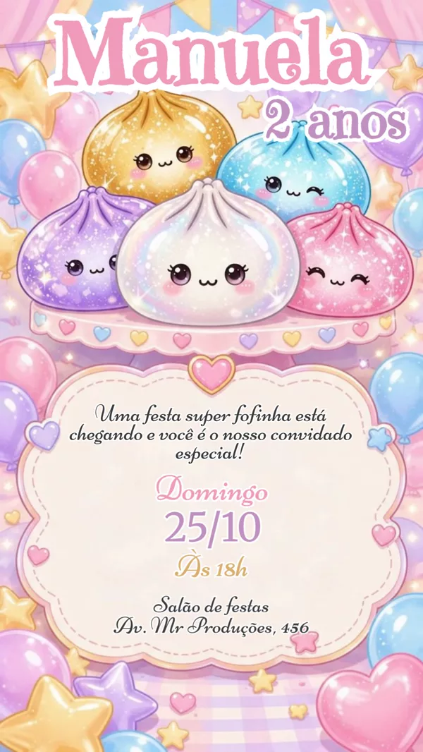 Convite Animado Aniversário Squishy Rosa Para Editar Online