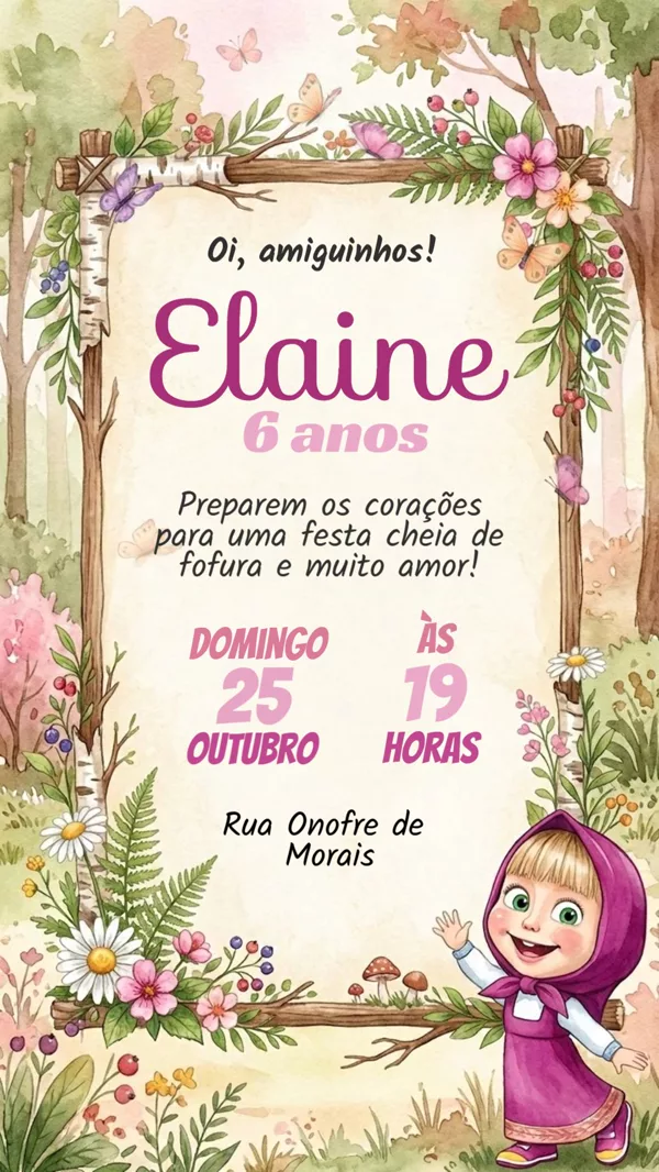 Convite Animado Aniversário Masha Aquarela Para Editar Online