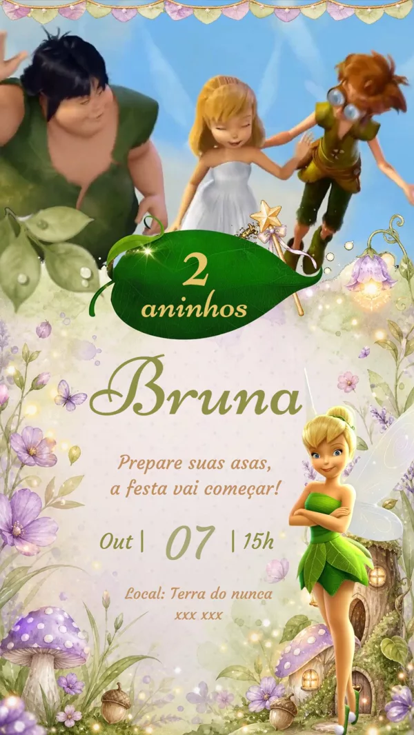 Convite Animado Aniversário Tinker Bell Para Editar Online