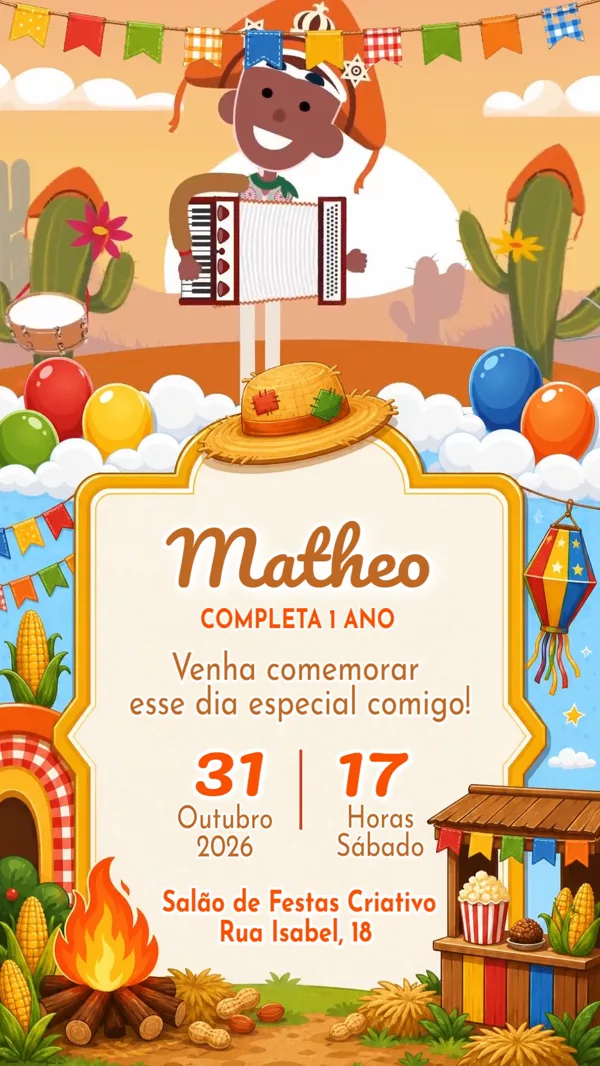 Convite Animado Aniversário Festa Junina Para Editar Online
