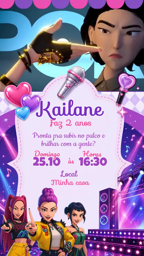 Convite Animado Aniversário Guerreiras K-Pop Para Editar Online