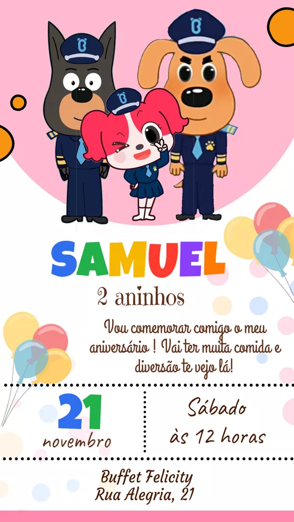 Convite Aniversário Detetive Labrador Infantil Para Editar Online