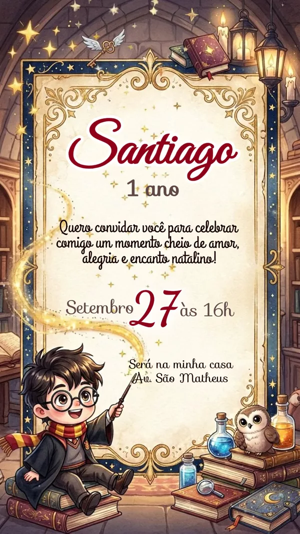 Convite Animado Aniversário Harry Potter Livros Para Editar Online