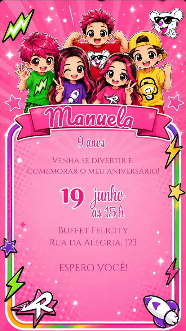 Convite Aniversário Emilly Vick e Turma Para Editar Online