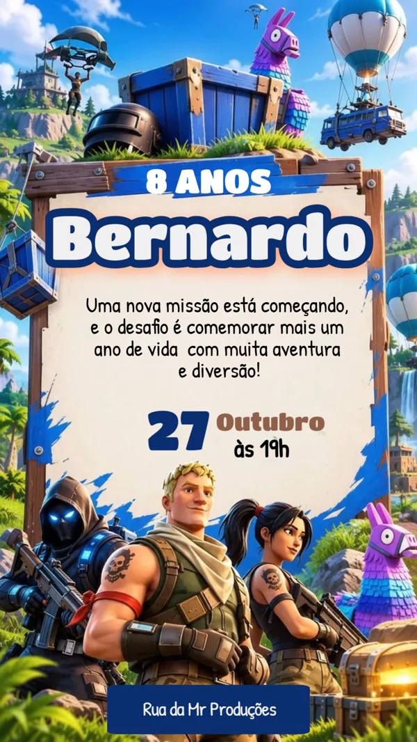 Convite Aniversário Fortnite Para Editar Online