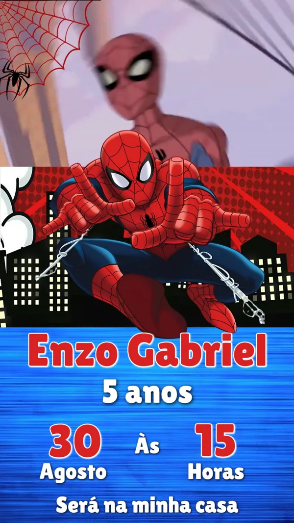 Convite Animado Aniversário Homem-Aranha Para Editar Online