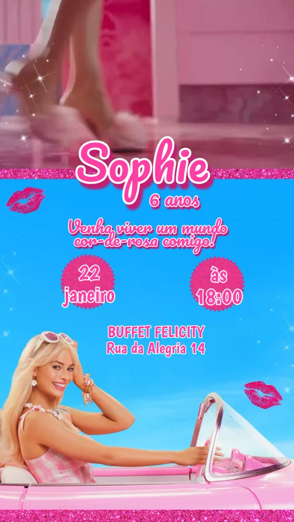 Convite Animado Aniversário Barbie Para Editar Online