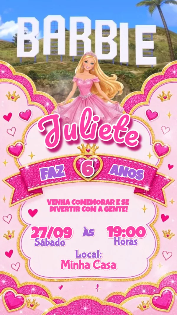 Convite Animado Aniversário Barbie Glitter Para Editar Online