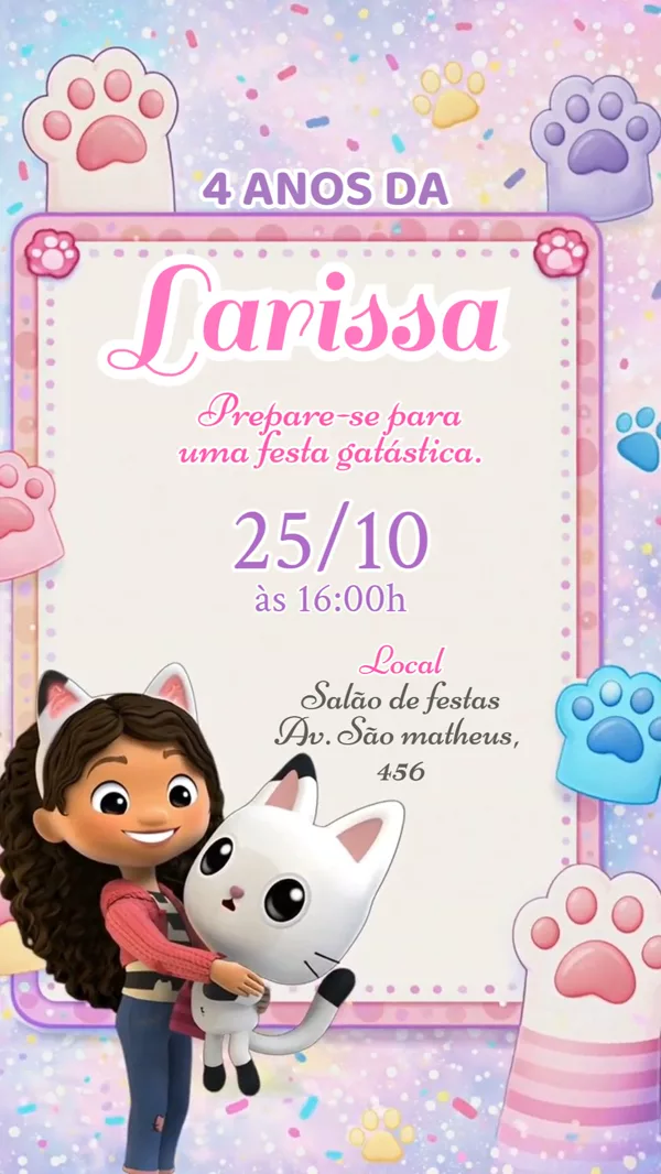 Convite Animado Aniversário Casa Mágica Gabby Para Editar Online