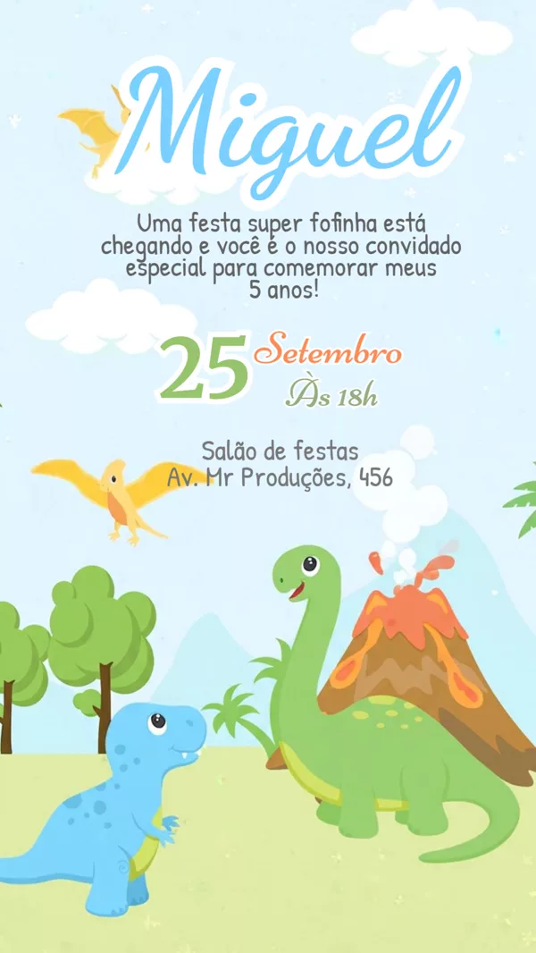 Convite Animado Aniversário Dinossauro Baby Para Editar Online