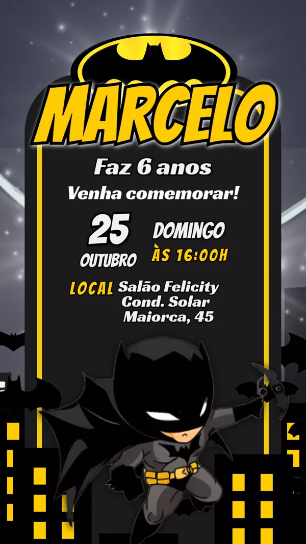 Convite Aniversário Batman Cute Para Editar Online